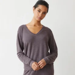 MONROW Supersoft V Neck Long Sleeve DUSTYPLUM Hot